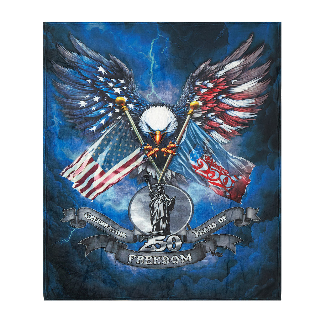 US Celebrates 250 Plush Throw Blanket - Eagle Lightning Strike Edition