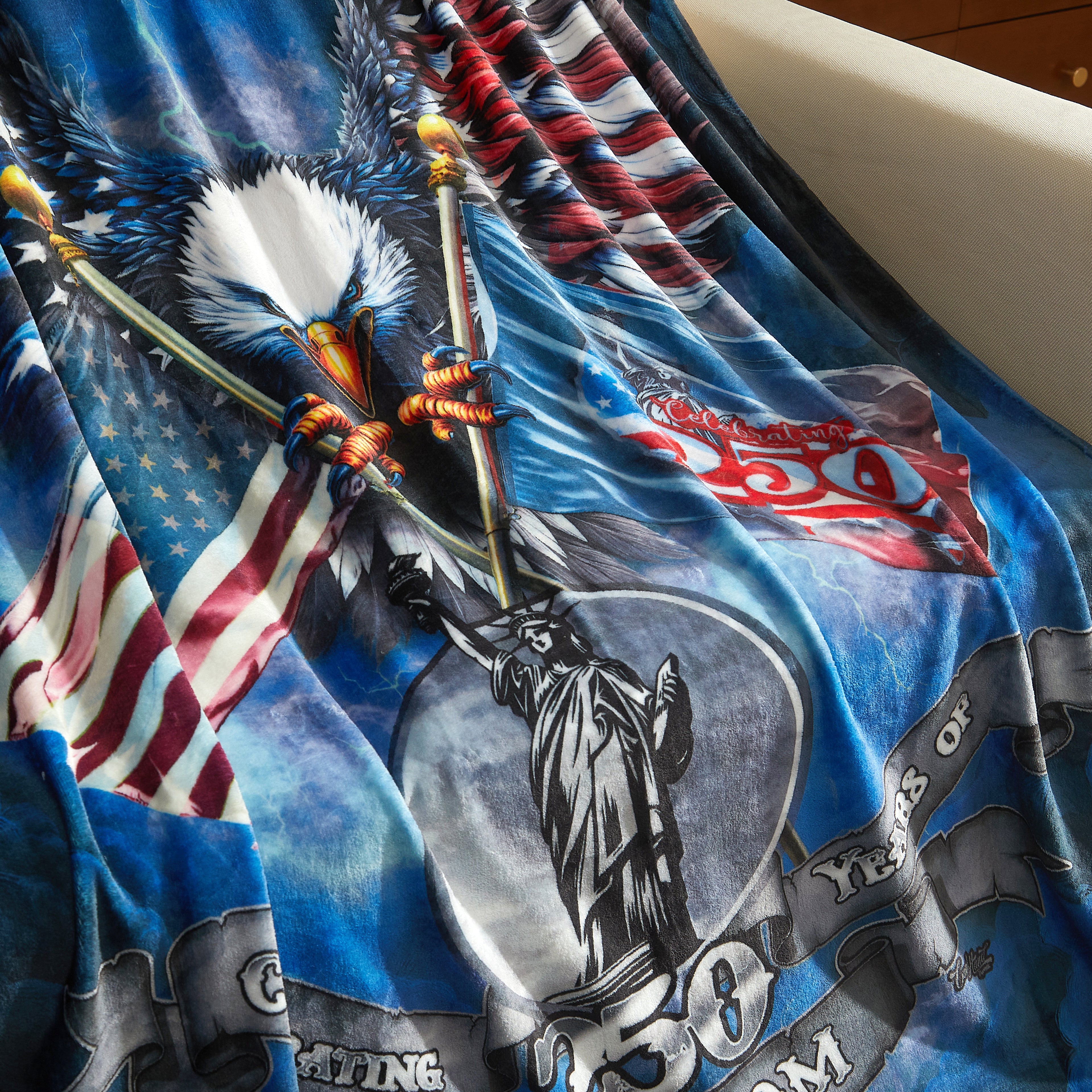 US Celebrates 250 Plush Throw Blanket - Eagle Lightning Strike Edition