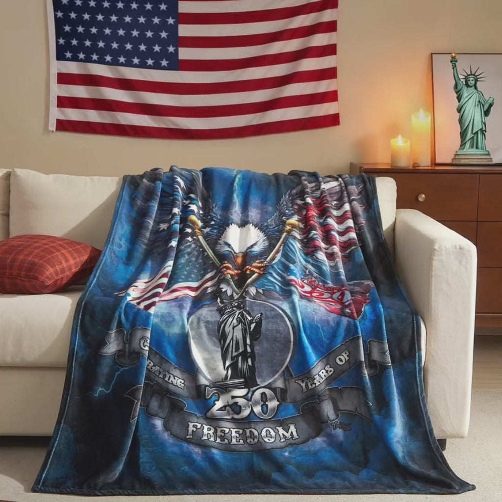 US Celebrates 250 Plush Throw Blanket - Eagle Lightning Strike Edition