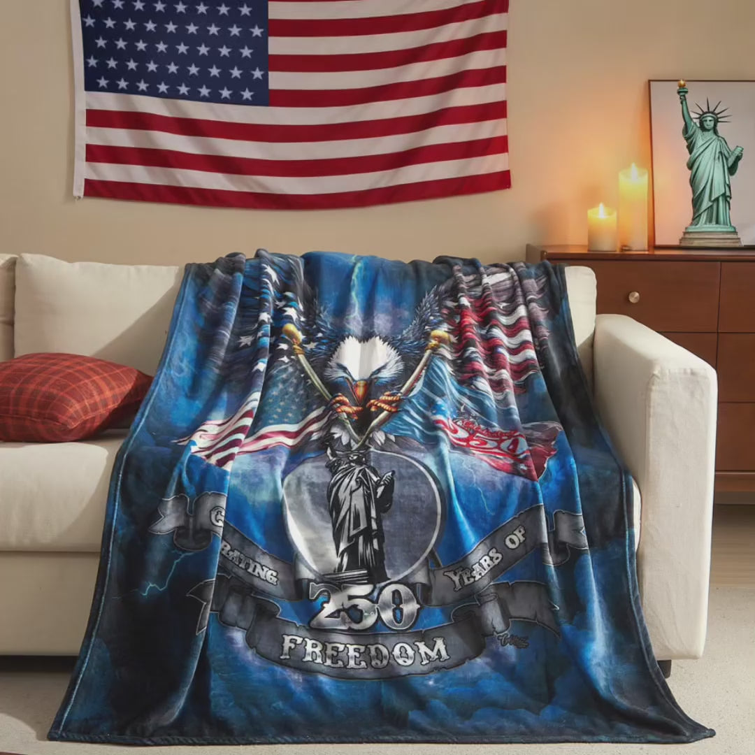 US Celebrates 250 Plush Throw Blanket - Eagle Lightning Strike Edition