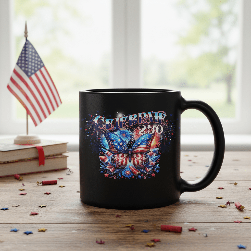 US Celebrates 250 Ceramic Mug – 15 oz - BUTTERFLY - US Celebrates 250