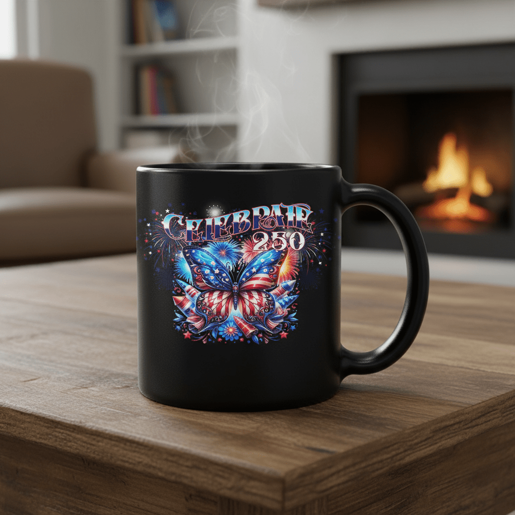 US Celebrates 250 Ceramic Mug – 15 oz - BUTTERFLY - US Celebrates 250