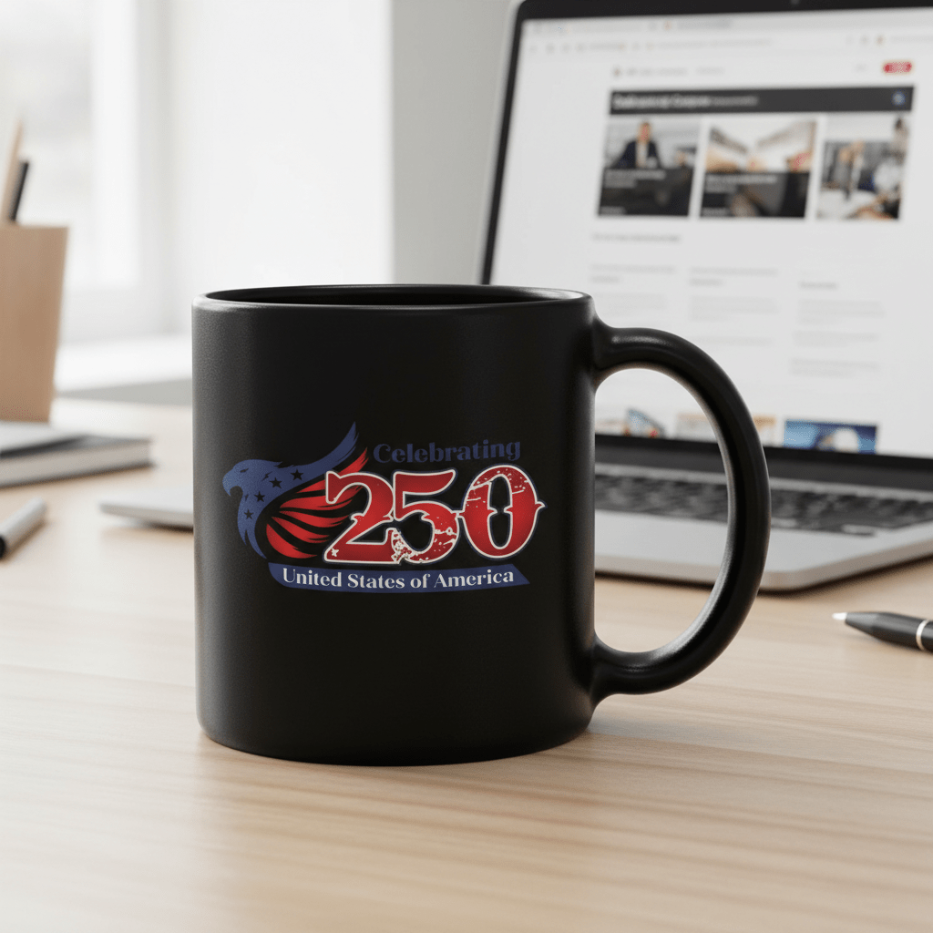 US Celebrates 250 Ceramic Mug – 15 oz - MAIN LOGO - US Celebrates 250