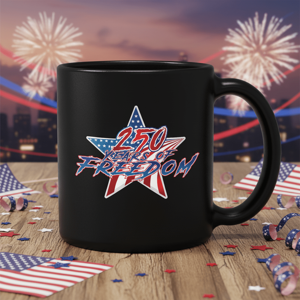 US Celebrates 250 Ceramic Mug – 15 oz - STAR FREE - US Celebrates 250