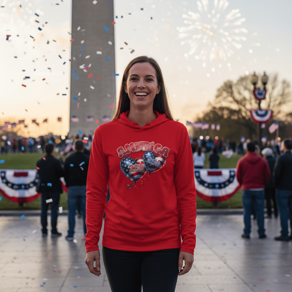 US Celebrates 250 Long Sleeve Hooded Tee - BALLONS - US Celebrates 250