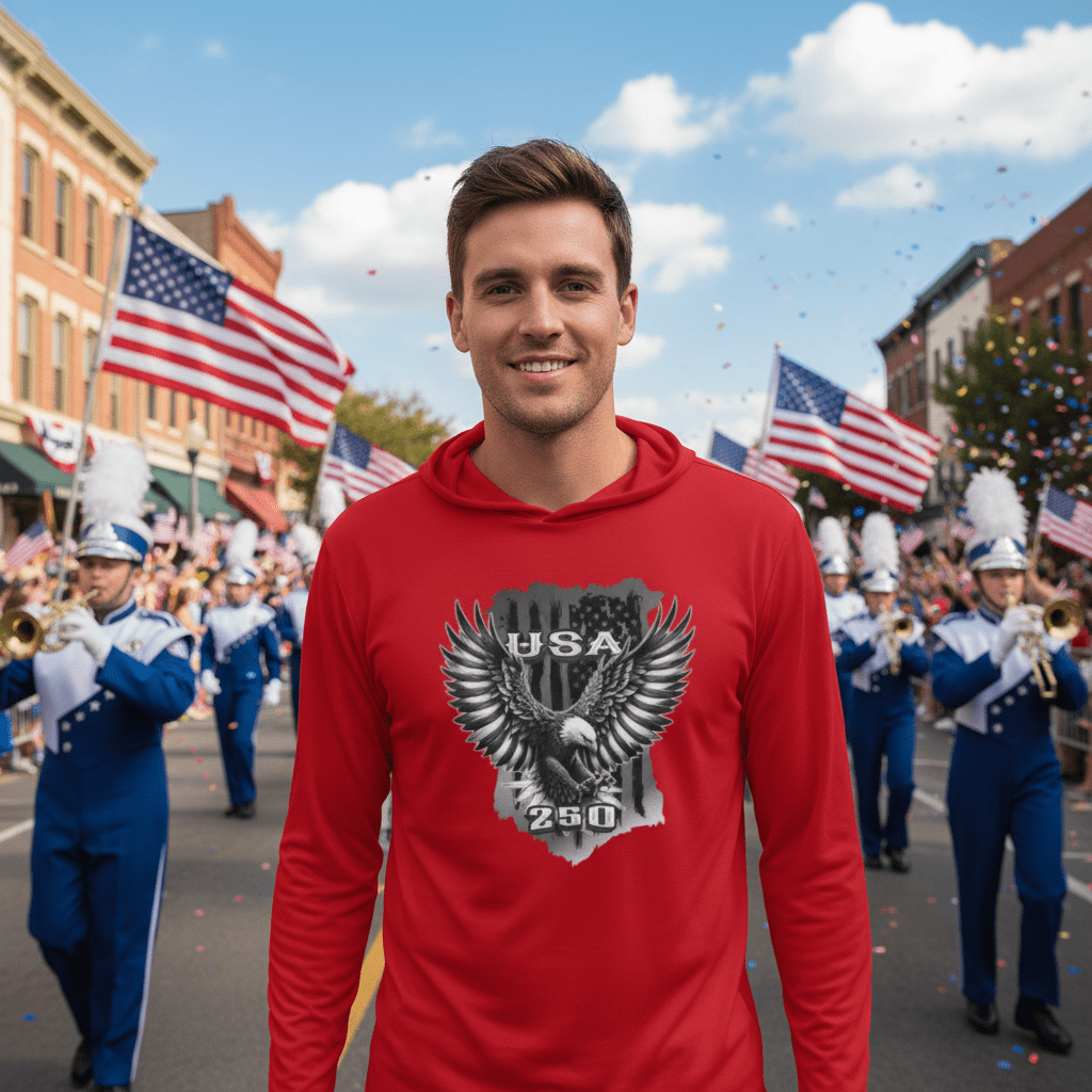 US Celebrates 250 Long Sleeve Hooded Tee - BLK EAGLE - US Celebrates 250