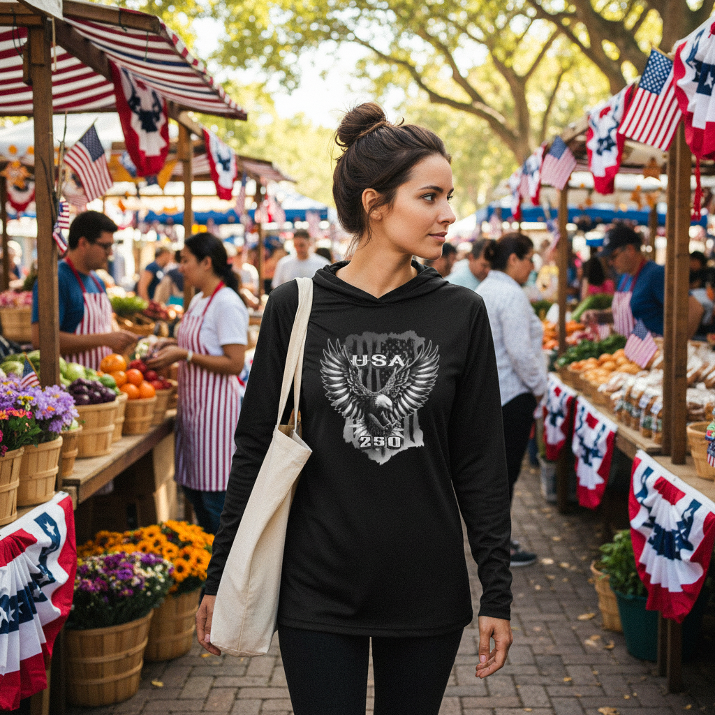 US Celebrates 250 Long Sleeve Hooded Tee - BLK EAGLE - US Celebrates 250