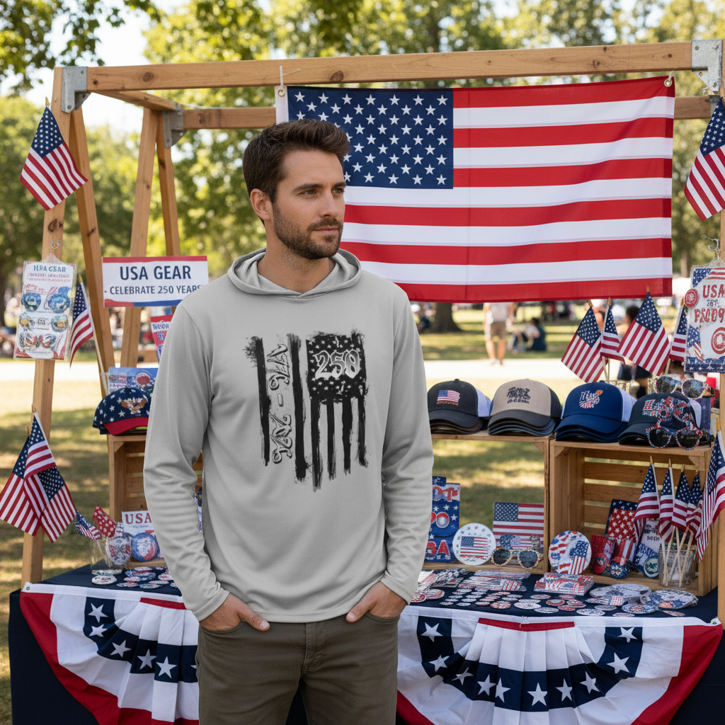 US Celebrates 250 Long Sleeve Hooded Tee - BRUNGE - B - US Celebrates 250