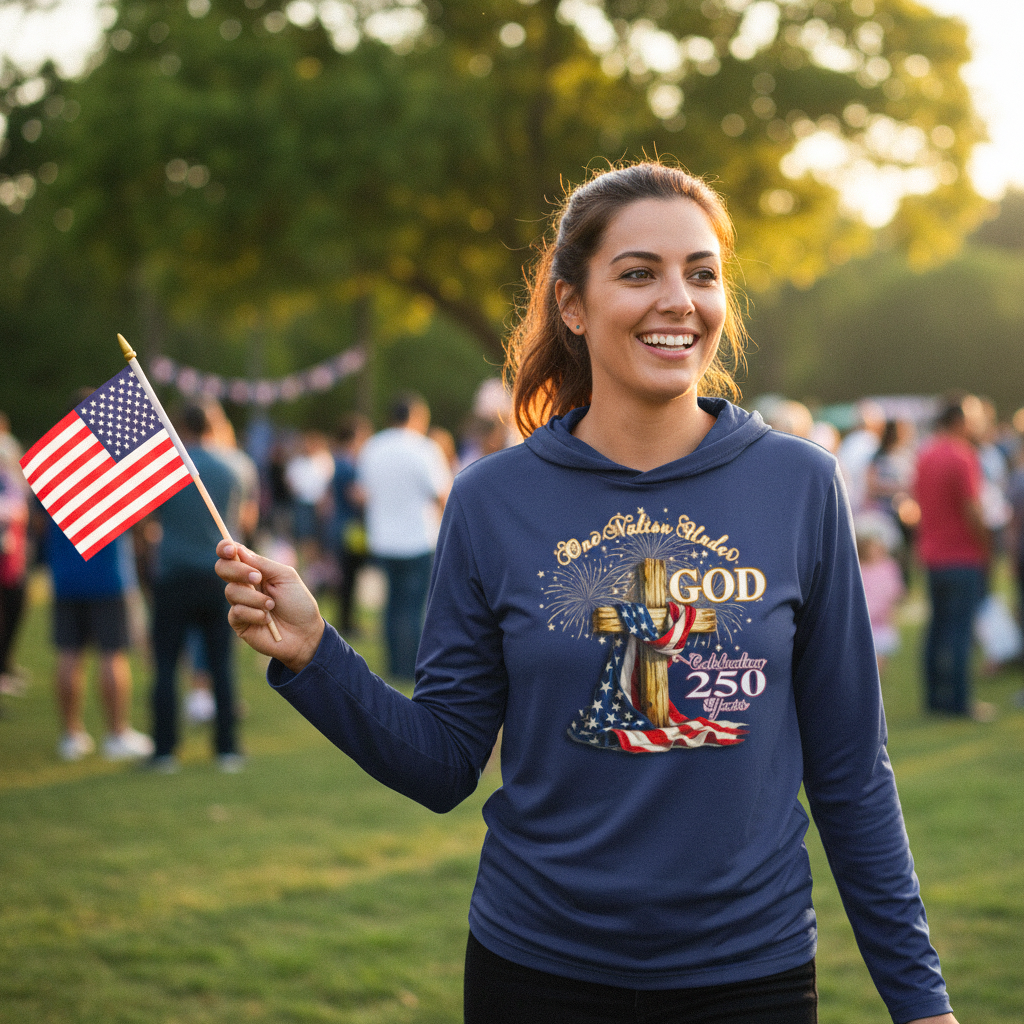 US Celebrates 250 Long Sleeve Hooded Tee - GOD - N - CTY - US Celebrates 250