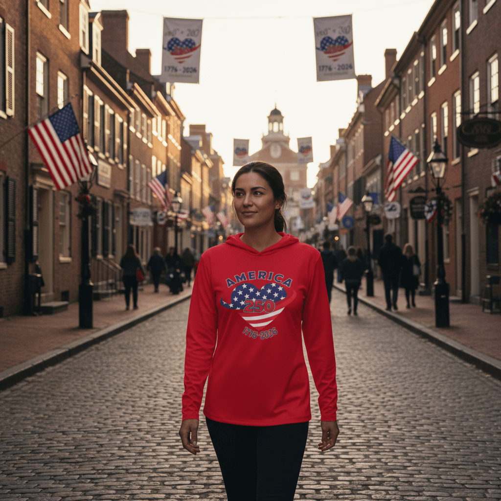 US Celebrates 250 Long Sleeve Hooded Tee - HEART - US Celebrates 250