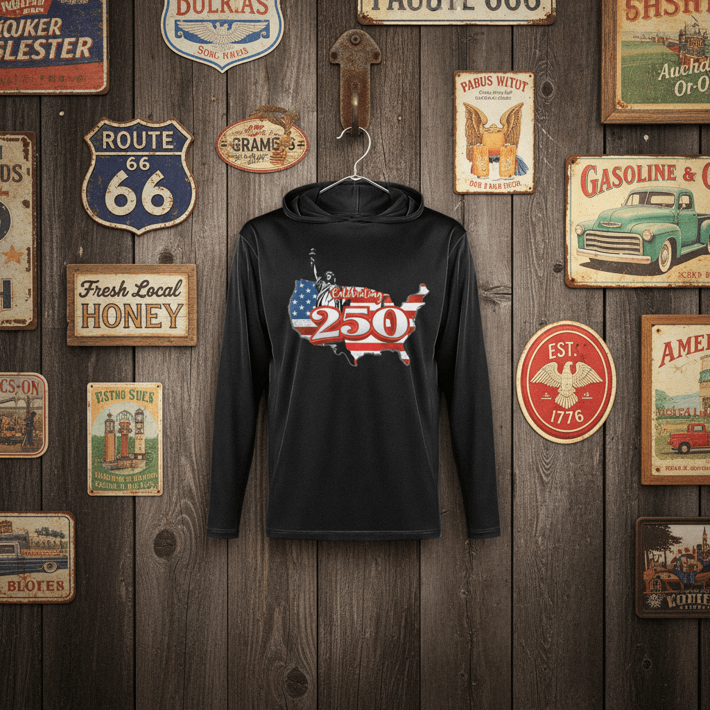 US Celebrates 250 Long Sleeve Hooded Tee - LBRT MAP - US Celebrates 250