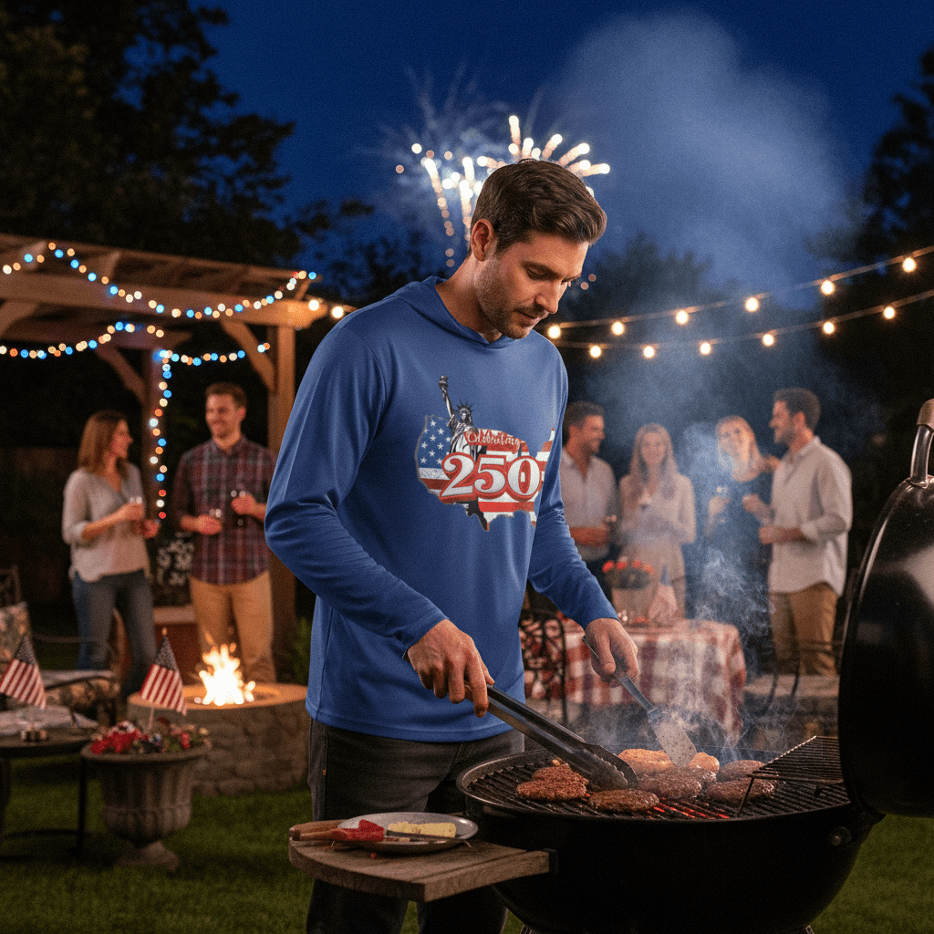 US Celebrates 250 Long Sleeve Hooded Tee - LBRT MAP - US Celebrates 250