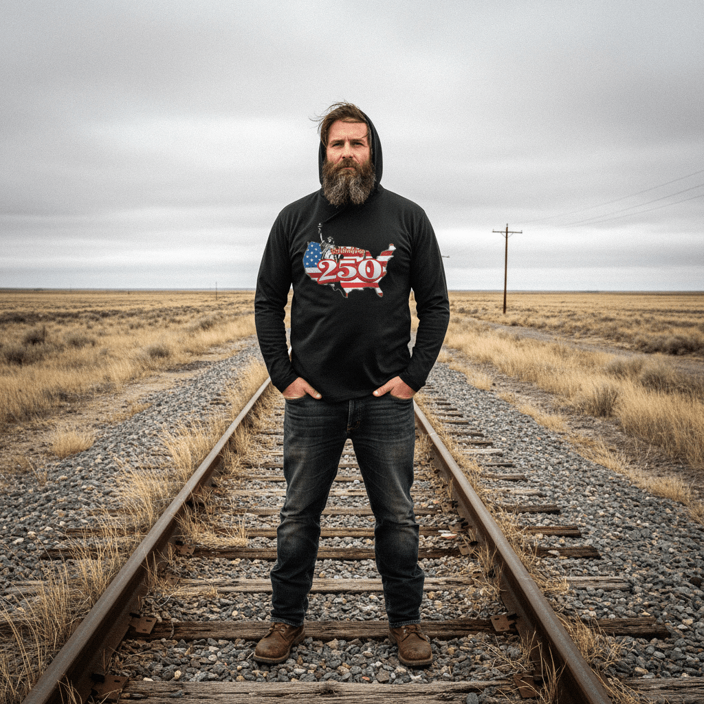 US Celebrates 250 Long Sleeve Hooded Tee - LBRT MAP - US Celebrates 250