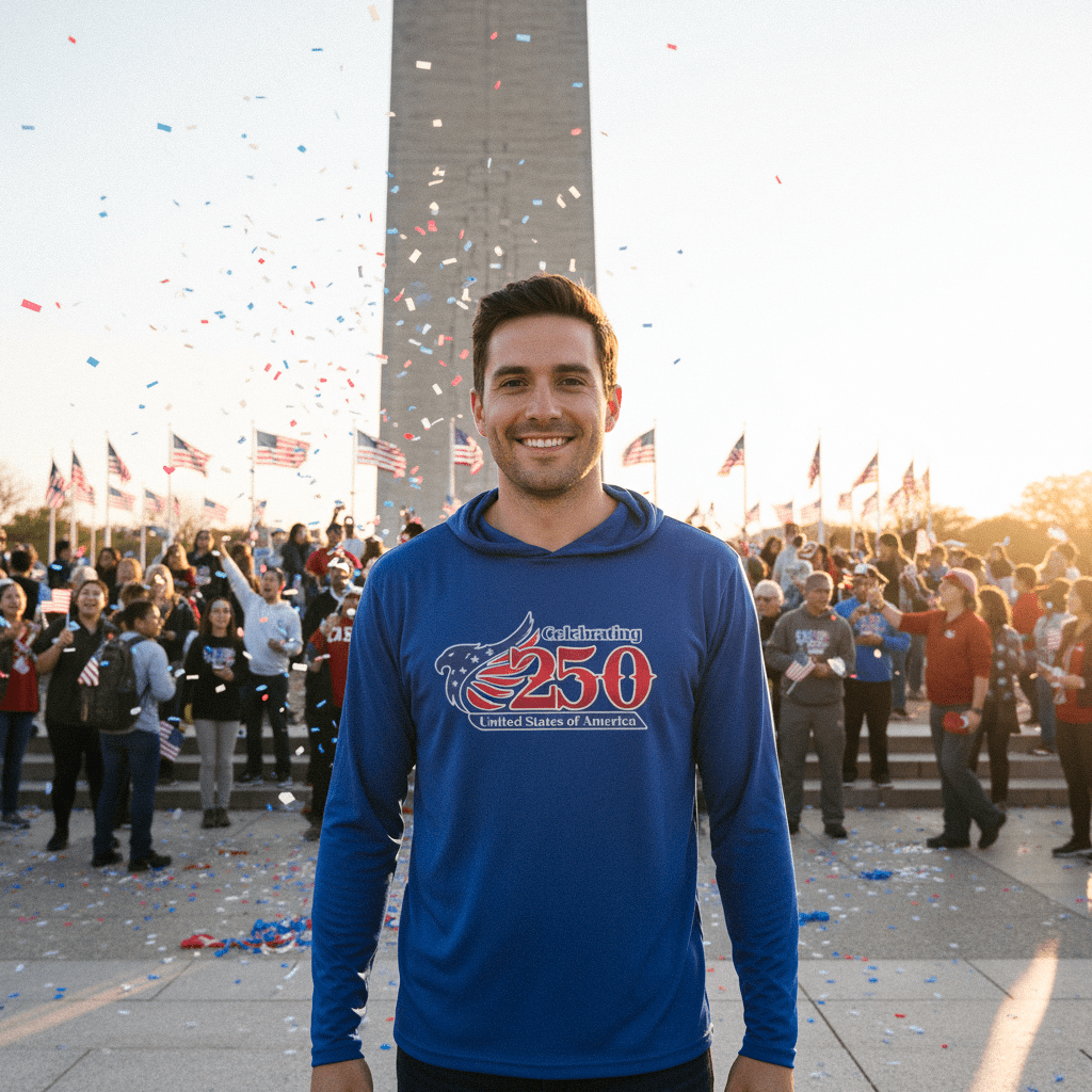 US Celebrates 250 Long Sleeve Hooded Tee - MAIN LOGO - US Celebrates 250