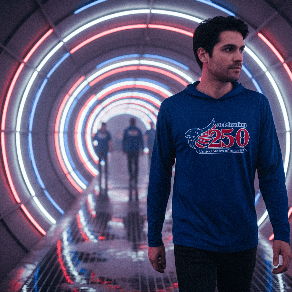 US Celebrates 250 Long Sleeve Hooded Tee - MAIN LOGO - US Celebrates 250