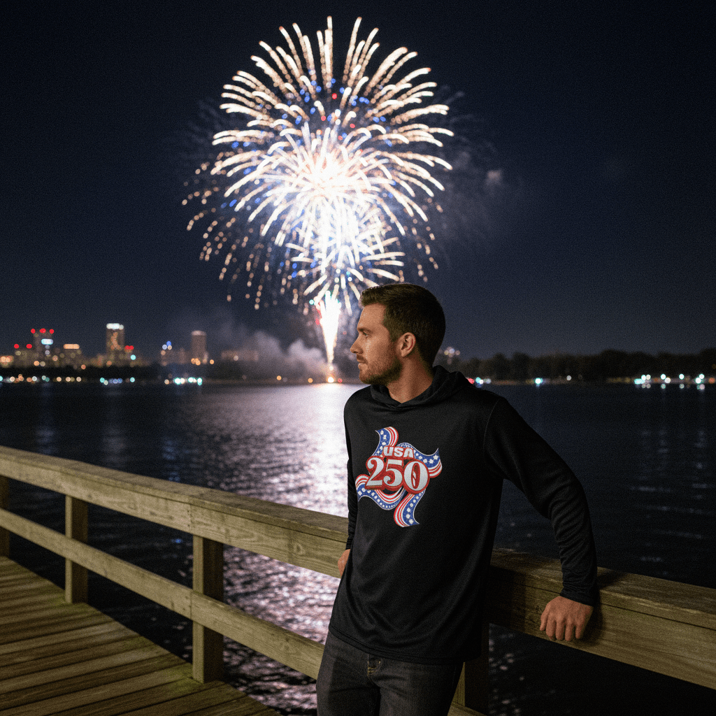 US Celebrates 250 Long Sleeve Hooded Tee - RIBBON - US Celebrates 250