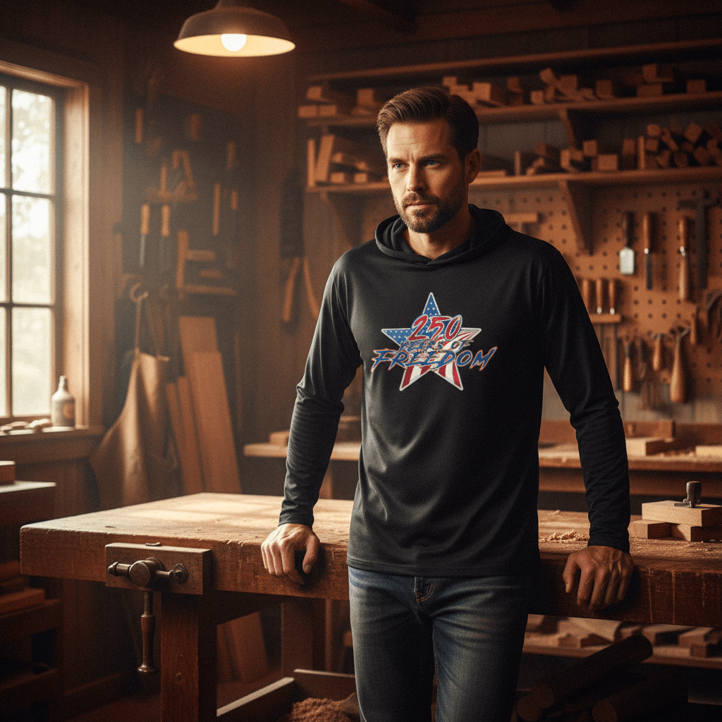 US Celebrates 250 Long Sleeve Hooded Tee - STAR FREE - US Celebrates 250