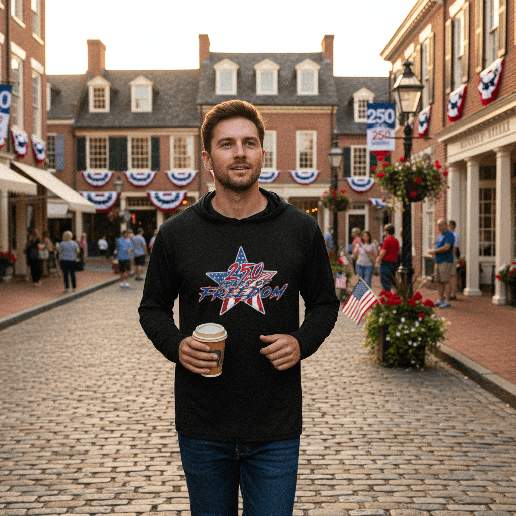 US Celebrates 250 Long Sleeve Hooded Tee - STAR FREE - US Celebrates 250